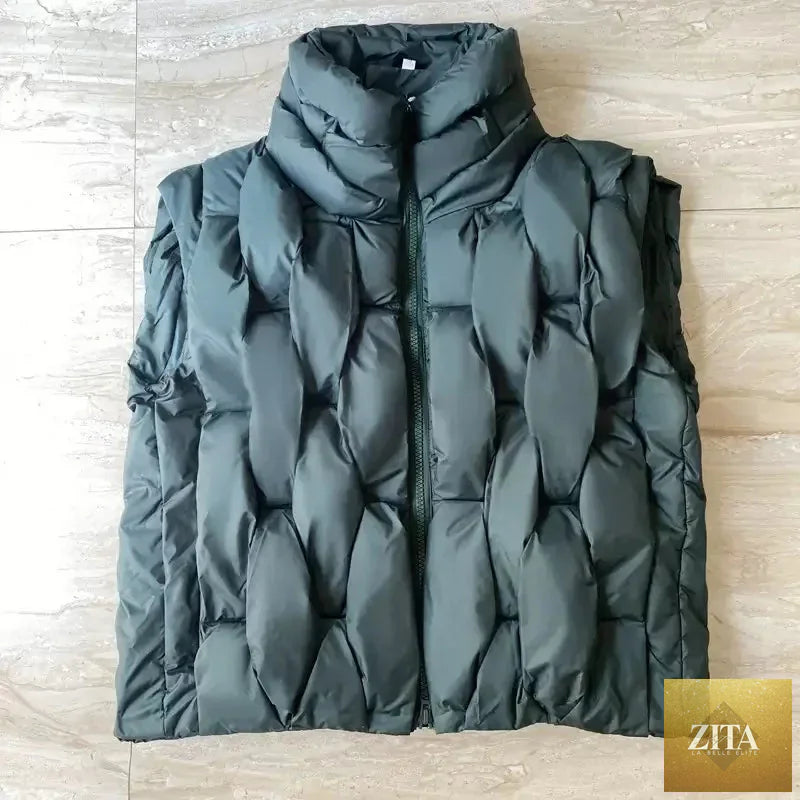 Women Thick Cotton Vest Women Square Weave High Collar Warm Waistcoat Casual  Warm Puffer Bubble Sleeveless Jacket