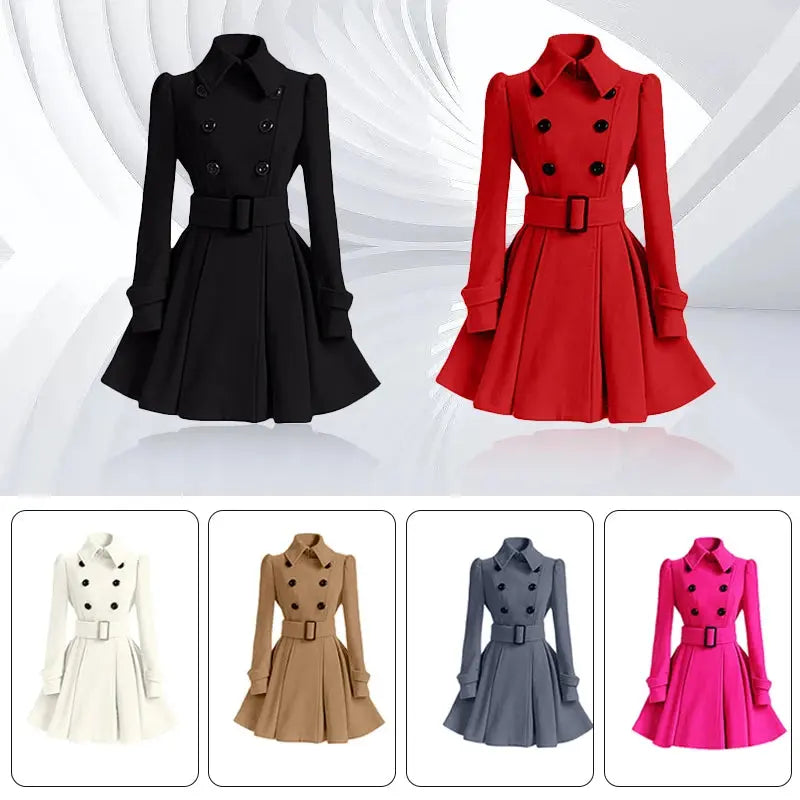 Women Vintage Double Breasted Coats Classic Long Trench With Belt Office Lady Female Autumn Winter Woolen Tops Slim Overcoat ZITA LA BELLE ÉLITE