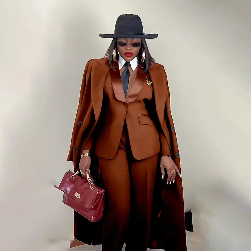 Modern Women's Suit New 3 Piece Pants Sets Blazer+Trousers+Overcoat Office Commute Elegant Style Banquet Dinner Formal Wear ZITA LA BELLE ÉLITE