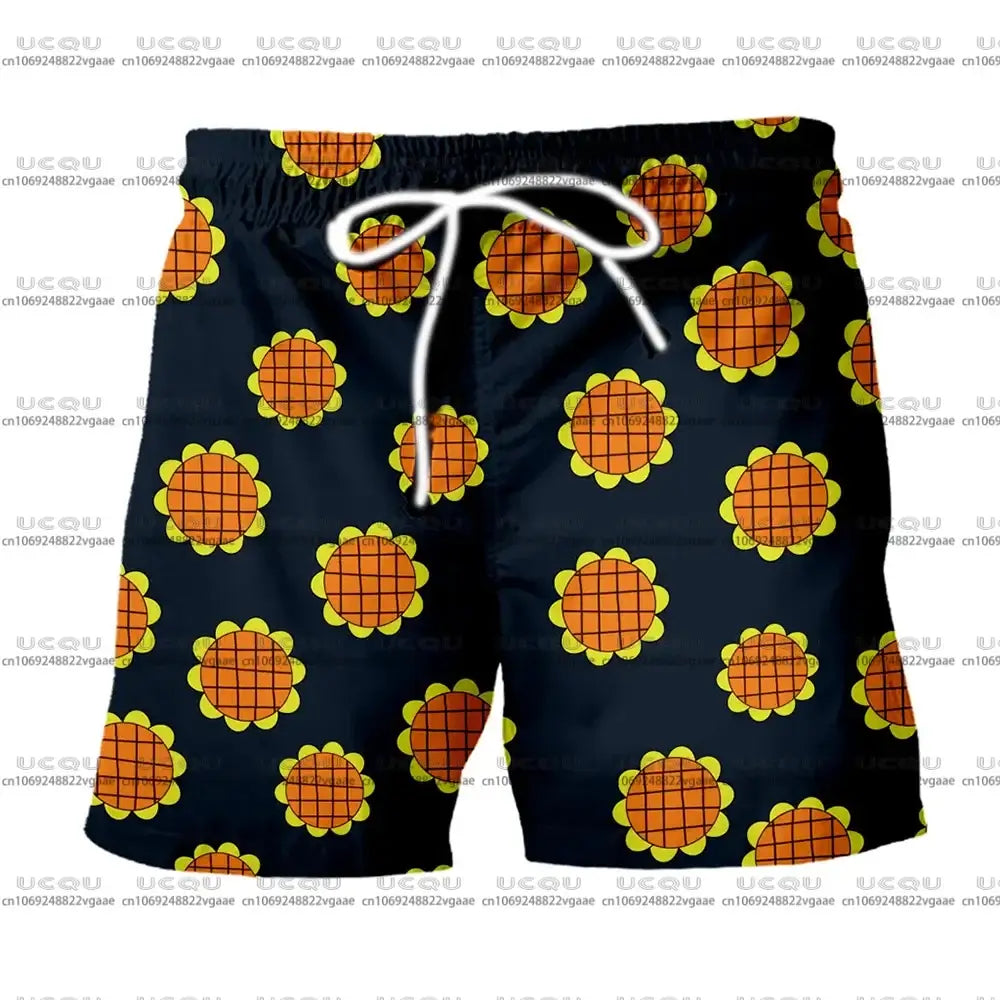 Luffy Dressrosa cosplay trousers and Hawaiian shirt from One Piece set by Infinite Visibility, featuring vibrant fabric and detailed design.