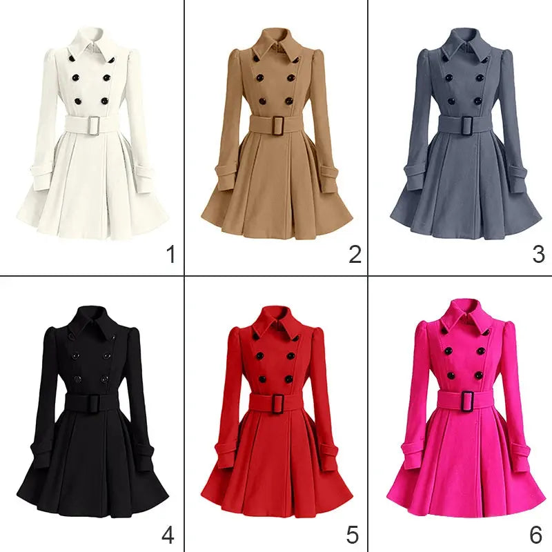 Women Vintage Double Breasted Coats Classic Long Trench With Belt Office Lady Female Autumn Winter Woolen Tops Slim Overcoat ZITA LA BELLE ÉLITE