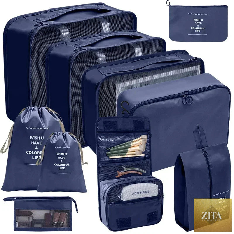 7/8/9/10-Pcs Travel Organizer Packing Cubes Set – Portable Luggage Storage Bags for Clothes, Shoes & Accessories