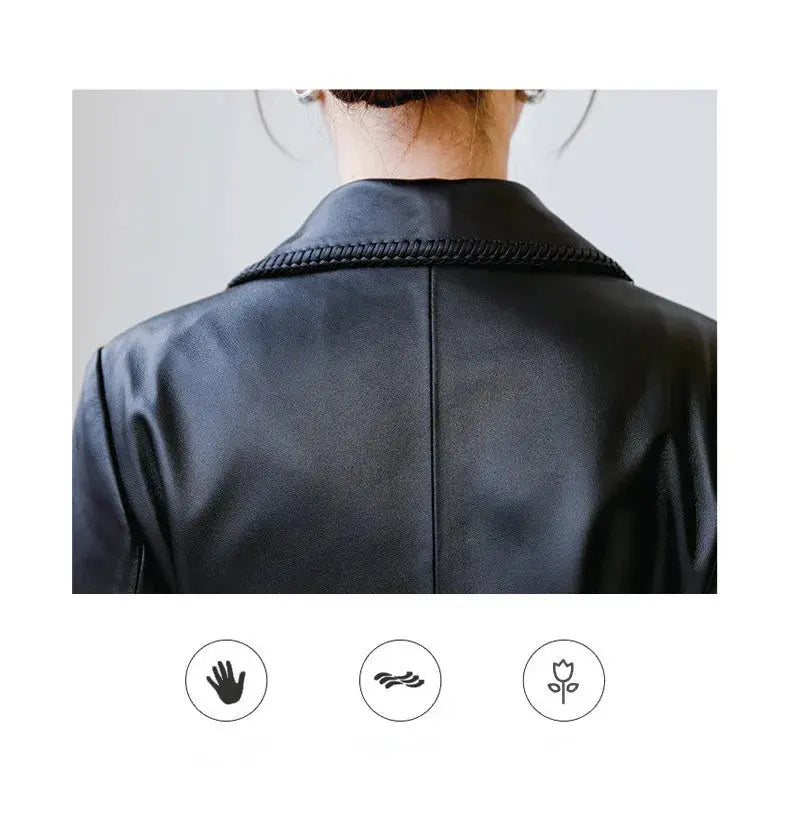 Women's Genuine Leather Trench Coat Lace-Up Long Slim Fit Spring Autumn Sheepskin Top ZITA LA BELLE ÉLITE