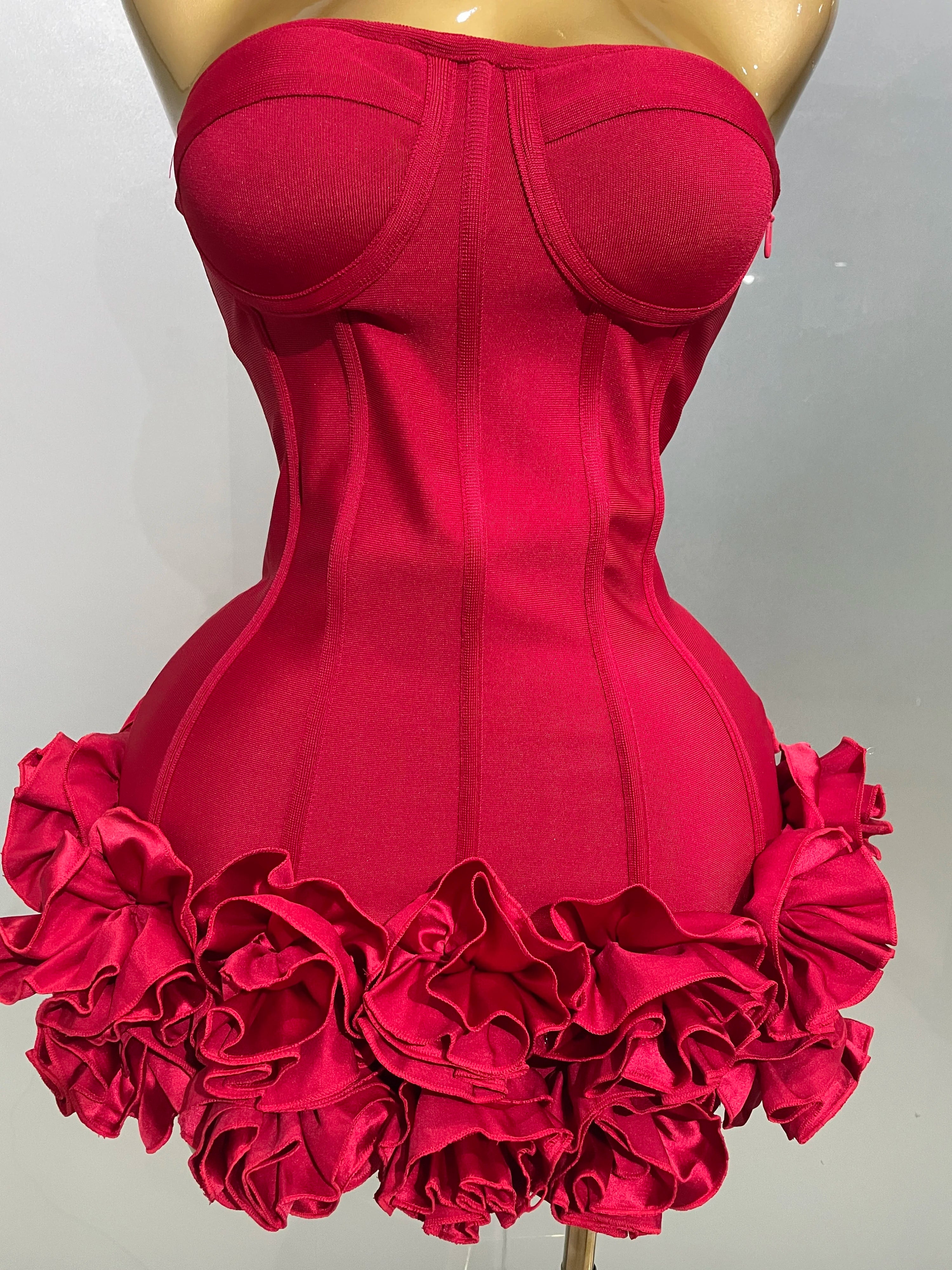 Black strapless FLIPSTYLEZLLC sexy evening bandage dress with floral design, bodycon fit, perfect for parties and nightclubs.