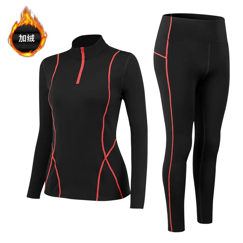 Autumn Winter Fleece Fitness Yoga Clothes Tight Fitting Sweatsuit Women Outdoor Running Sport Training Shirt Pants Two-piece Set ZITA LA BELLE ÉLITE