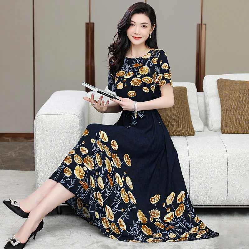 Women Summer Loose Casual O-neck Dresses Plus Size