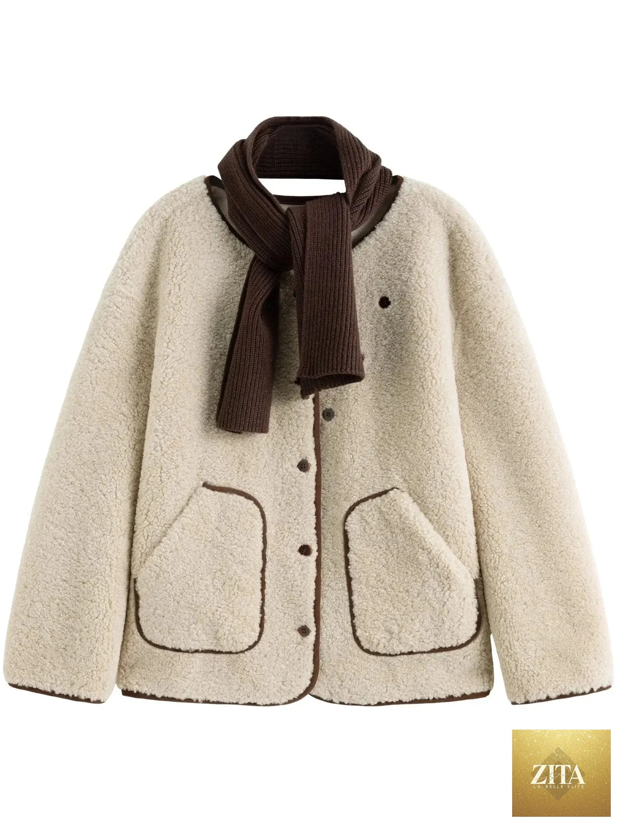 Chic Faux Fur Winter Coat with Coordinating Scarf