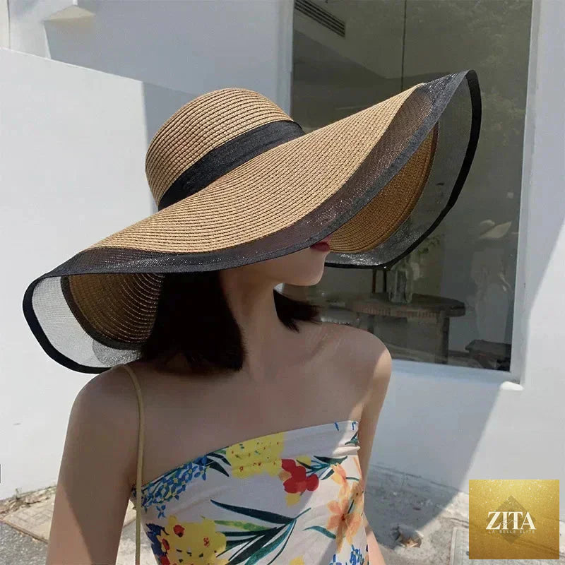 Women Sun Hat Big Eaves Waves Beach Cap Ladies Hat Big Brim Sun Visors UV Cut Bucket Panama Cap Foldable Straw Sunscreen Vintage