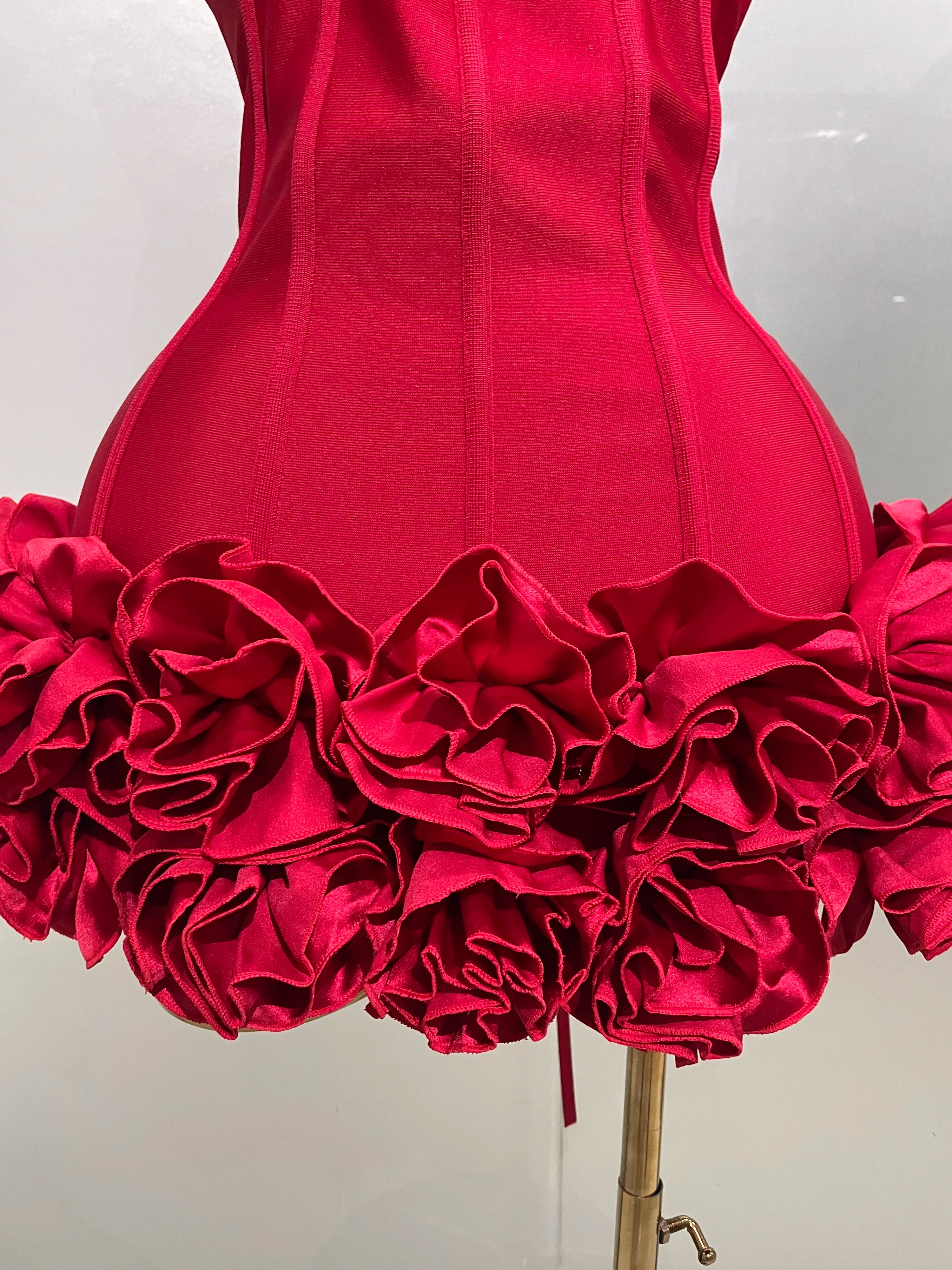 Black strapless bodycon bandage dress with floral accents, perfect for evening parties and nightclubs, by FLIPSTYLEZLLC