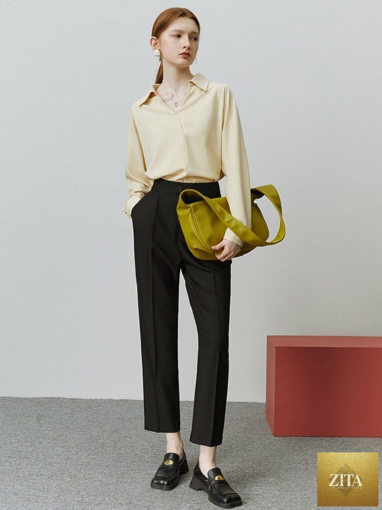 Tapered nine-point casual women’s pants from nowadaysfashion, straight fit, loose style, suitable for all-match outfits.