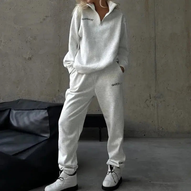 Letter Embroidered Casual Pant Sets Zipper Stand Collar Long Sleeve Hoodie Sporty Jogger Pant Fashion Tracksuit Women Outfits ZITA LA BELLE ÉLITE