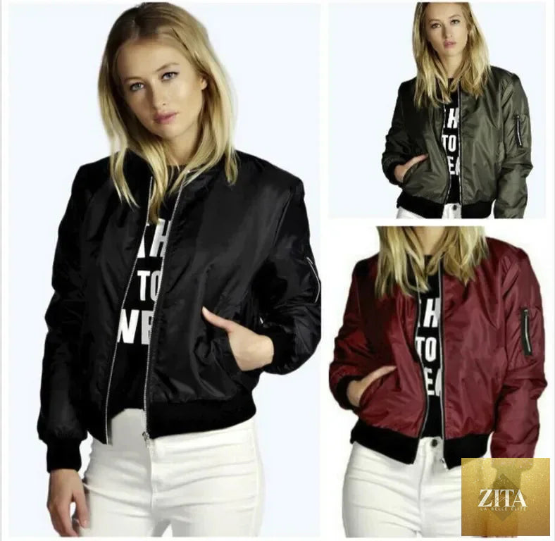 Autumn New Short Jackets for Women Vintage High Street O-neck Bomber Jacket Female Fashion Zipper Long Sleeve Coat Woman