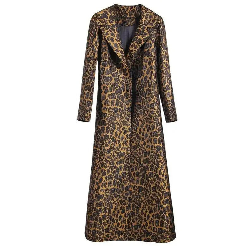 High End Fashion Leopard Coat Women Spring Autumn Korean Slim Long Trench Coat Female Windbreaker With Belt Mother Outwear 4XL ZITA LA BELLE ÉLITE