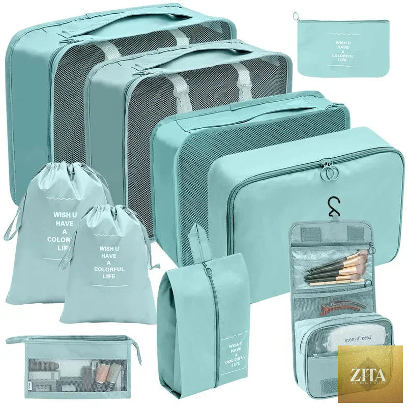 7/8/9/10-Pcs Travel Organizer Packing Cubes Set – Portable Luggage Storage Bags for Clothes, Shoes & Accessories