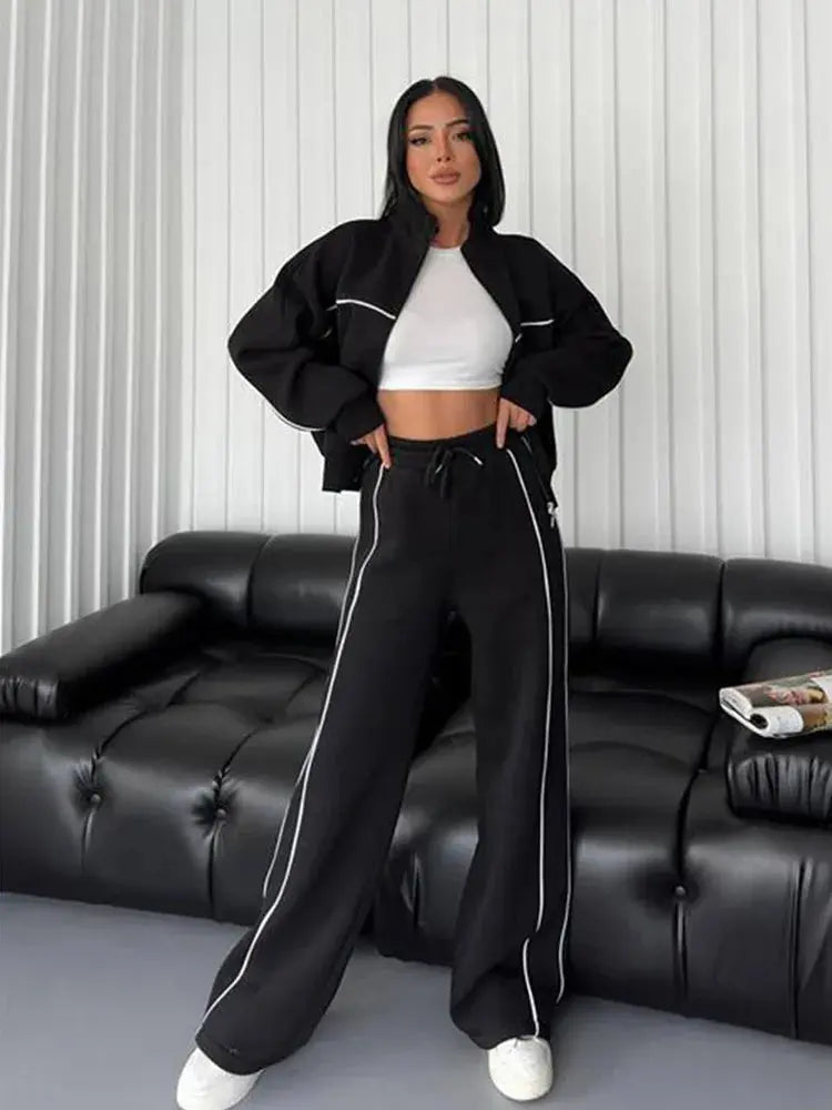womens clothing 2 pieces set Casual Sports Suits Long Sleeved Half High Collar Cardigan Sweater Trouser Tracksuit Women Clothing ZITA LA BELLE ÉLITE
