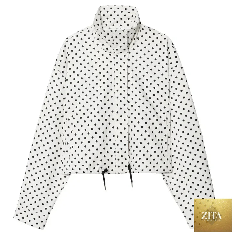HXAO Polka Dot Bomber Jacket Women's Jackets Demi-Season Oversized Long Sleeve Top Outerwear Aviator Plus Size Zip Up Crop Coats