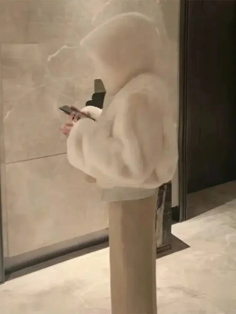 Luxury Short Faux Rabbit Fur Coat Women Crop Top Winter Thicken Warm Clothing Small Furry Hooded Faux Fur Jacket Fluffy Jackets ZITA LA BELLE ÉLITE