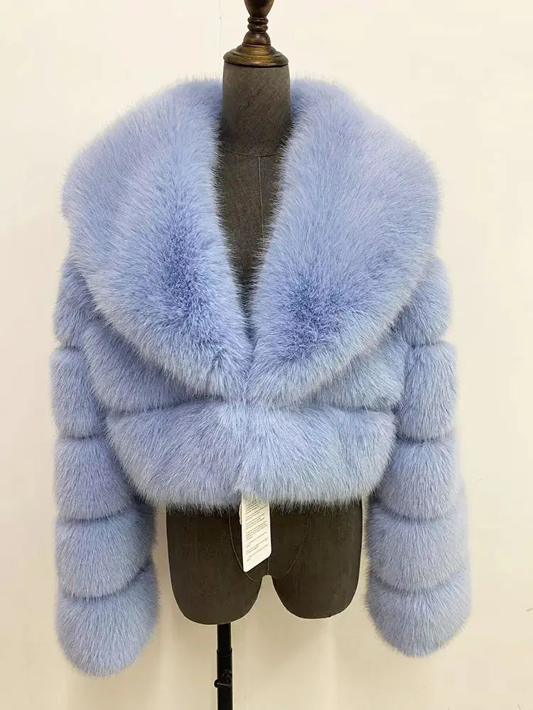 ZADORIN Luxury Big Collar Spliced Cropped Faux Fur Coat Woman Clothing Thicken Furry Faux Fur Jacket Winter Fur Coats Top Mujer ZITA LA BELLE ÉLITE