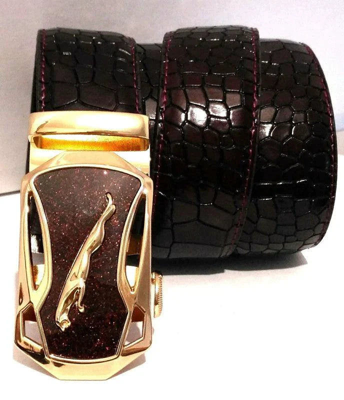 Men's Automatic Buckle Leather Belt - Leopard Sports Car Design