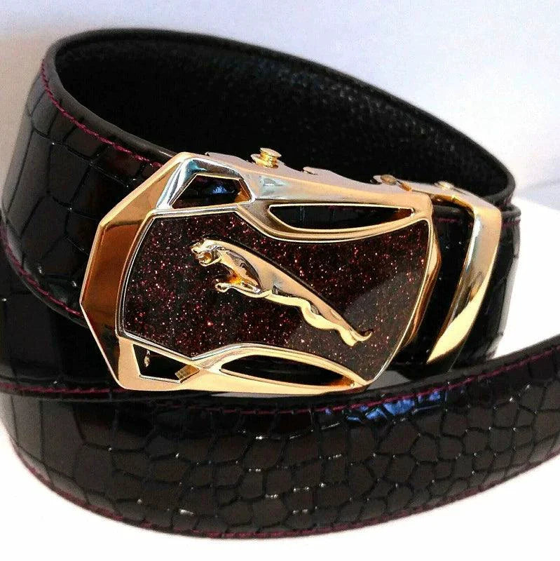 Men's Automatic Buckle Leather Belt - Leopard Sports Car Design