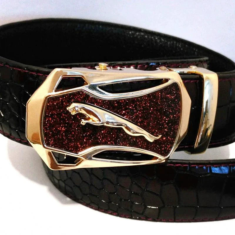 Men's Automatic Buckle Leather Belt - Leopard Sports Car Design