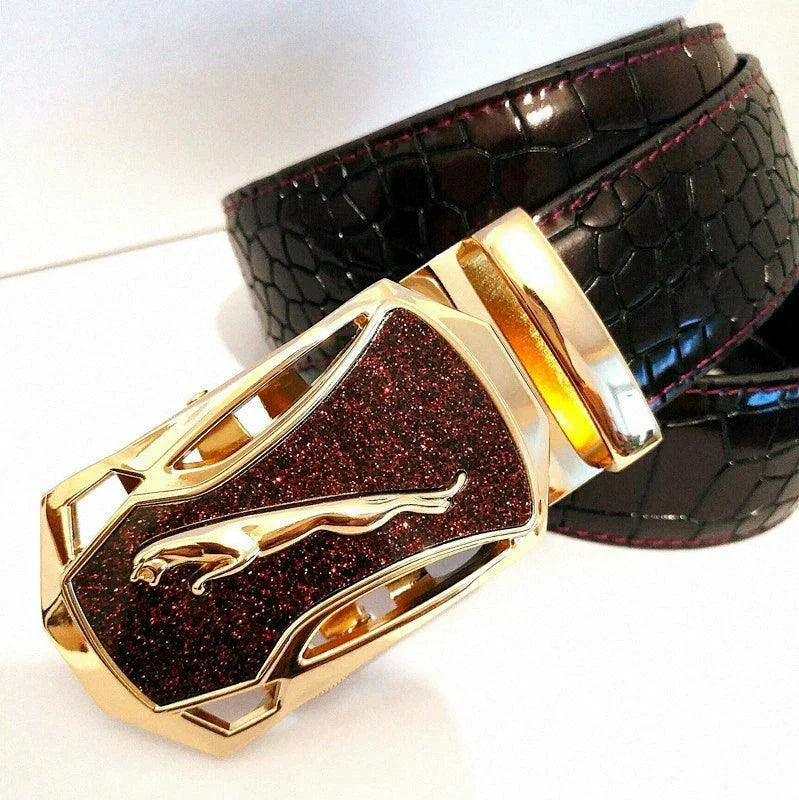 Men's Automatic Buckle Leather Belt - Leopard Sports Car Design