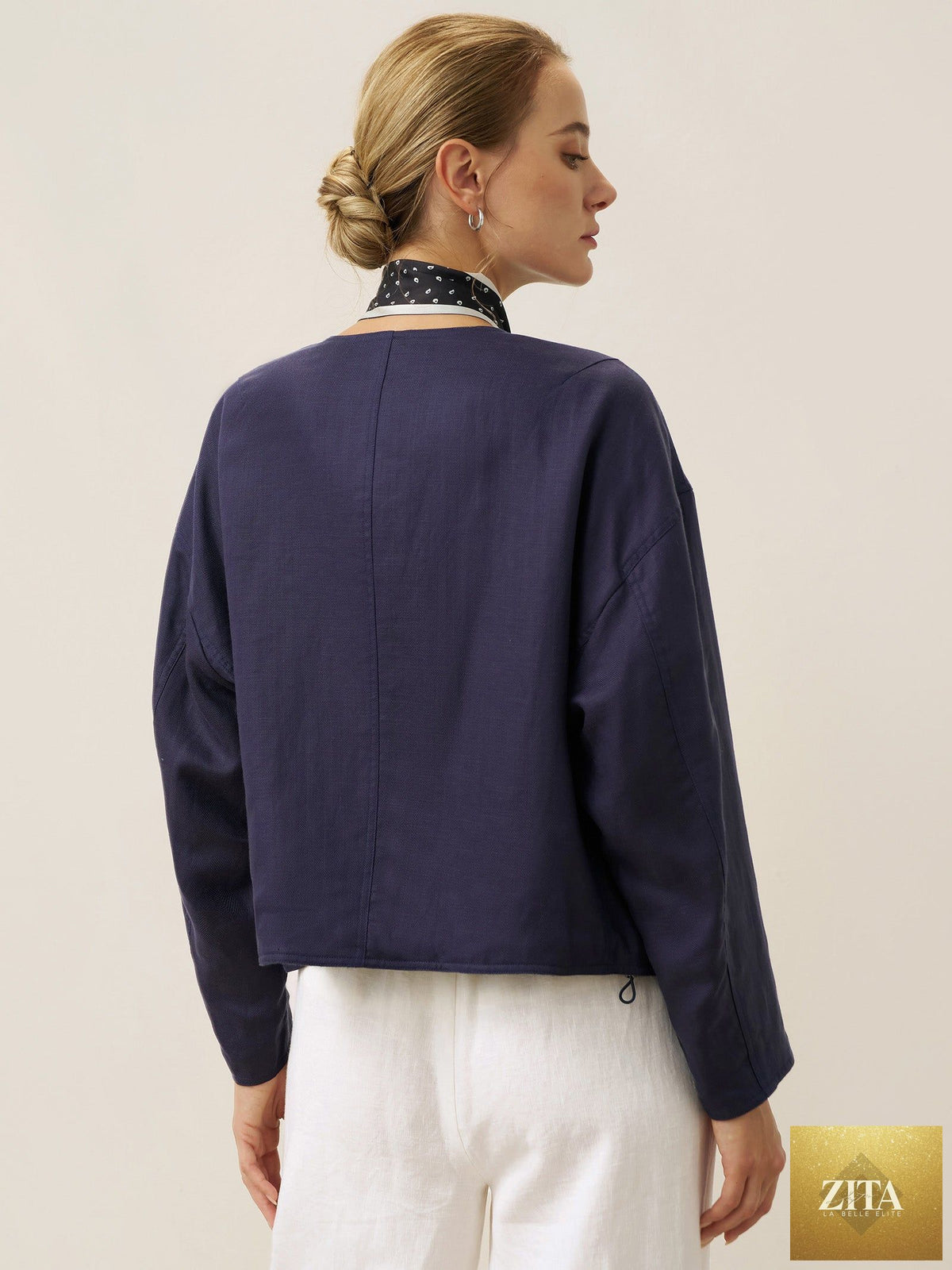 Tencel Linen Reversible Crew Neck Casual Jacket CHLOE