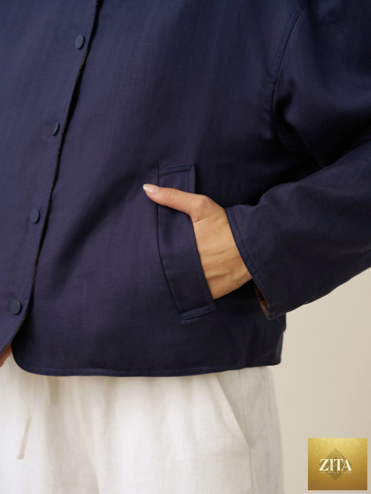 Tencel Linen Reversible Crew Neck Casual Jacket CHLOE