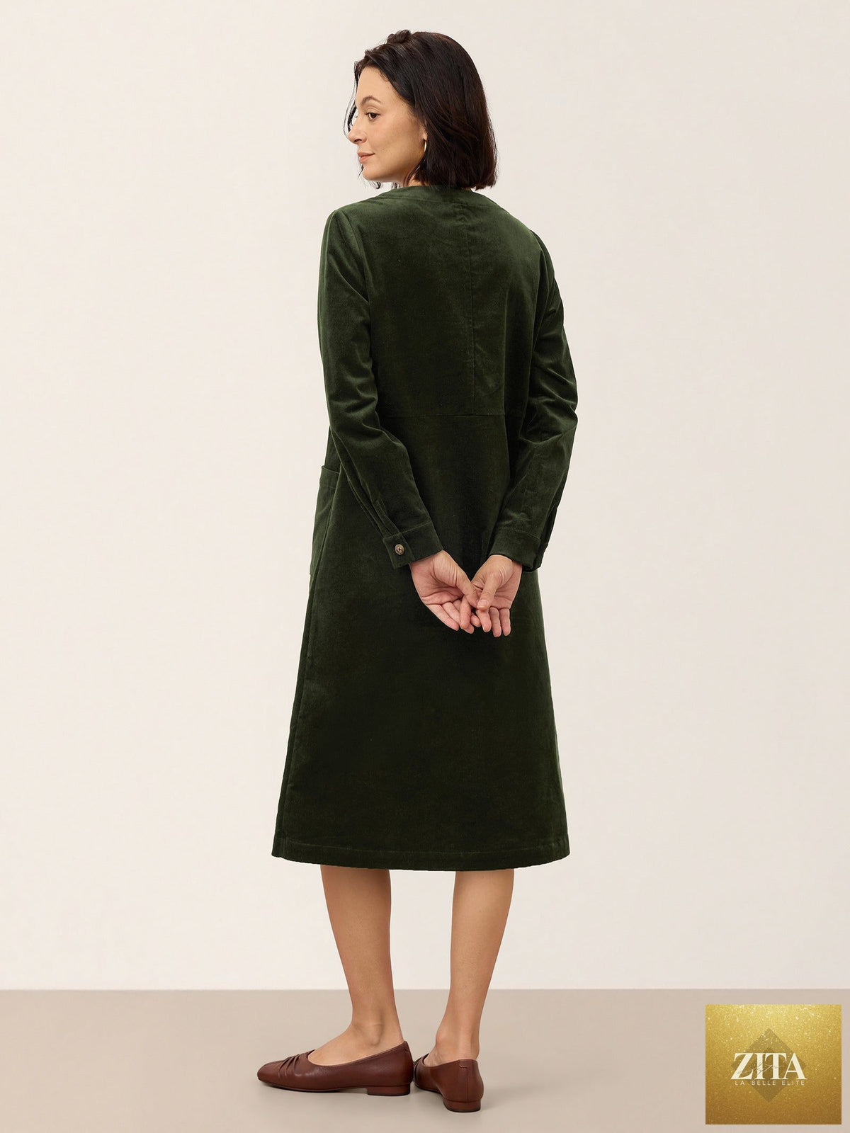 Cotton Lyocell Textured Button Front Pocket Midi Dress NOVALIE