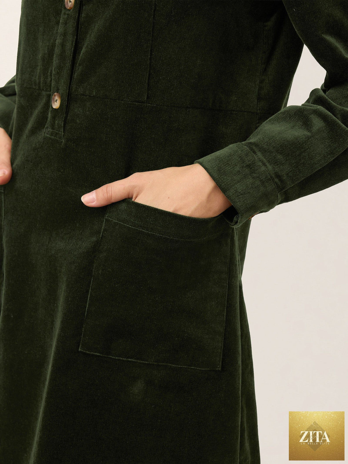 Cotton Lyocell Textured Button Front Pocket Midi Dress NOVALIE