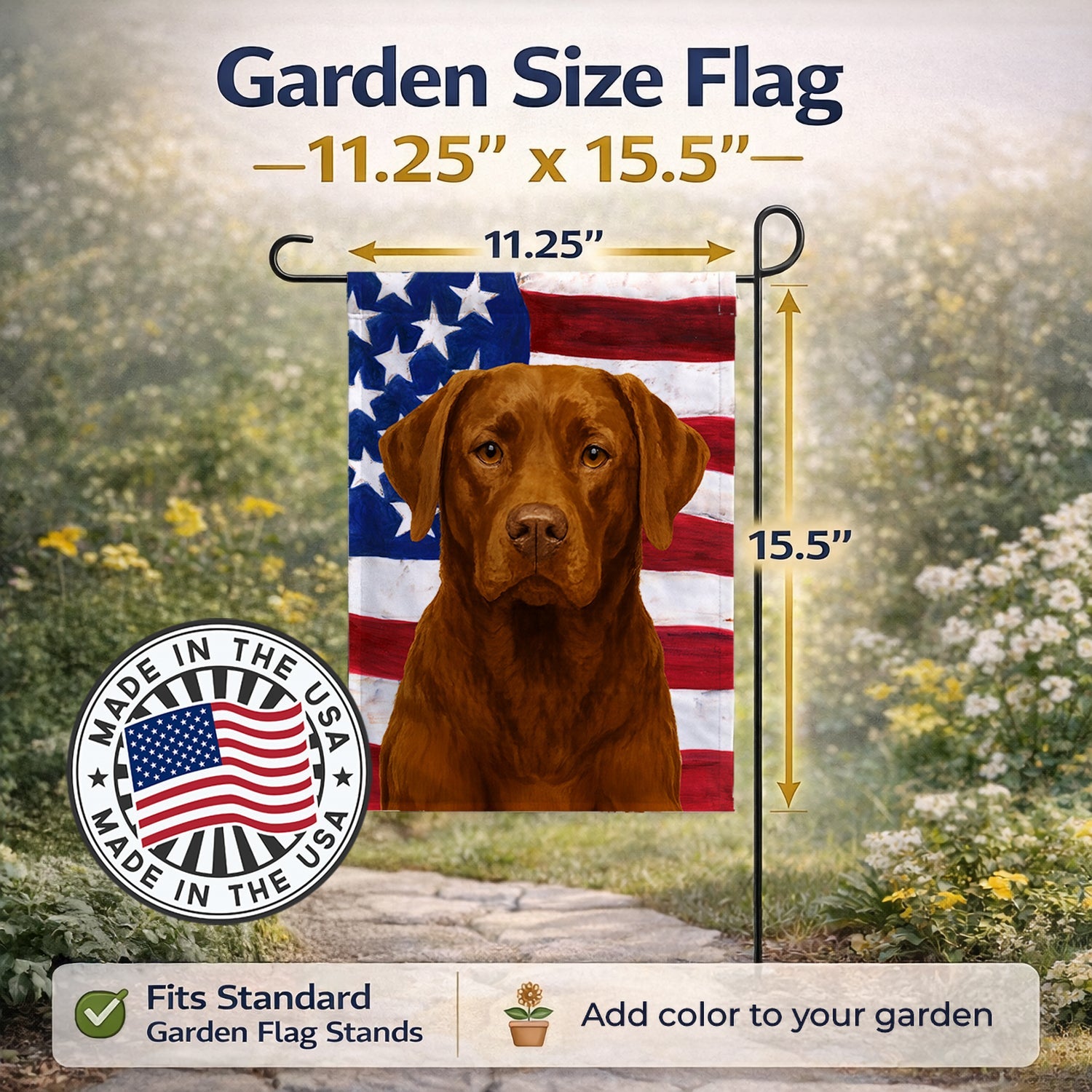 Chocolate Labrador Retriever American Flag Garden Flag Mailbox Decorative Yard Banner Outside Patio Artwork for Flower Beds, Garden Size, Multicolor