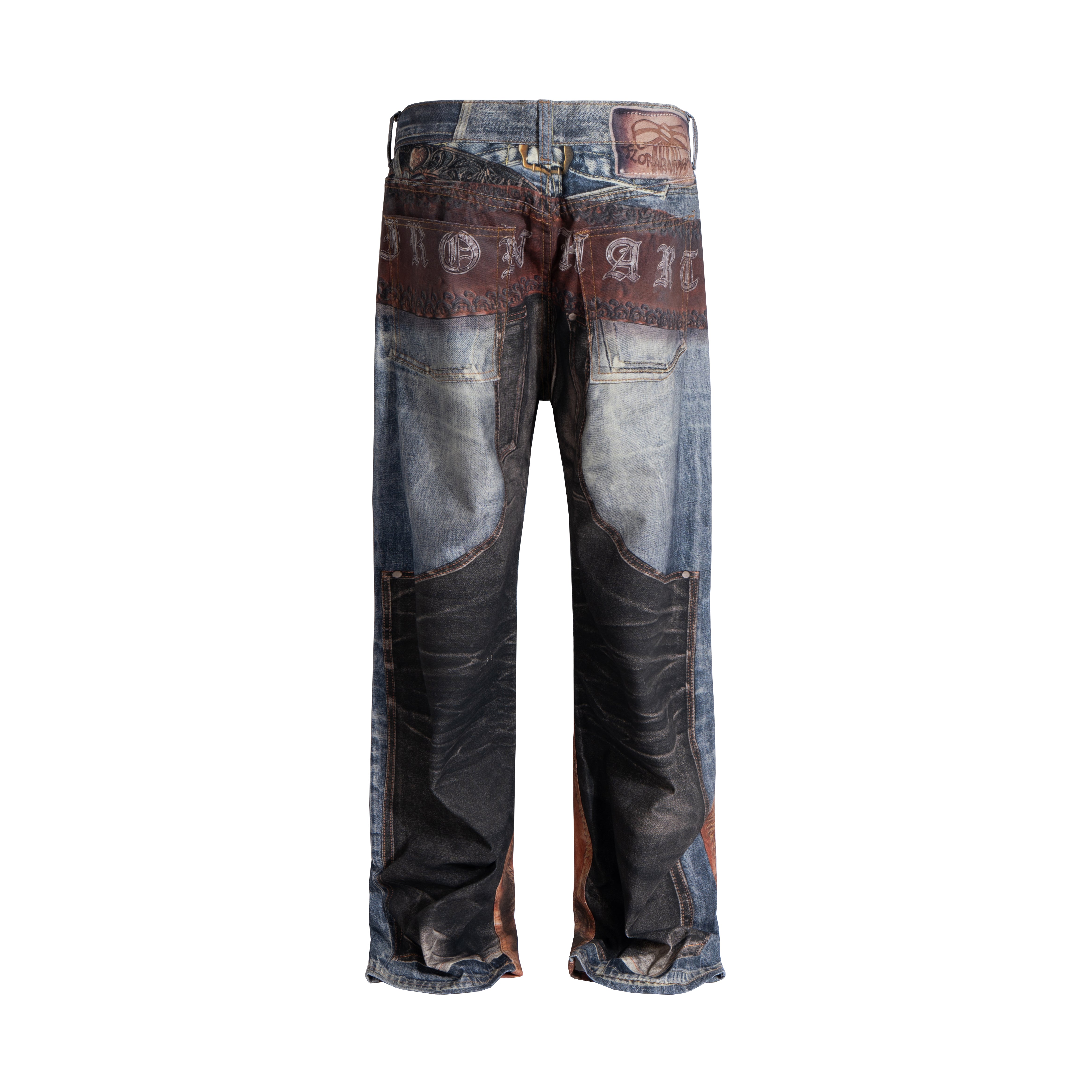 Pair of UNDEVELOPED WideBoy Western denim jeans displayed on a hanger, showcasing their classic Western style and dark wash finish.