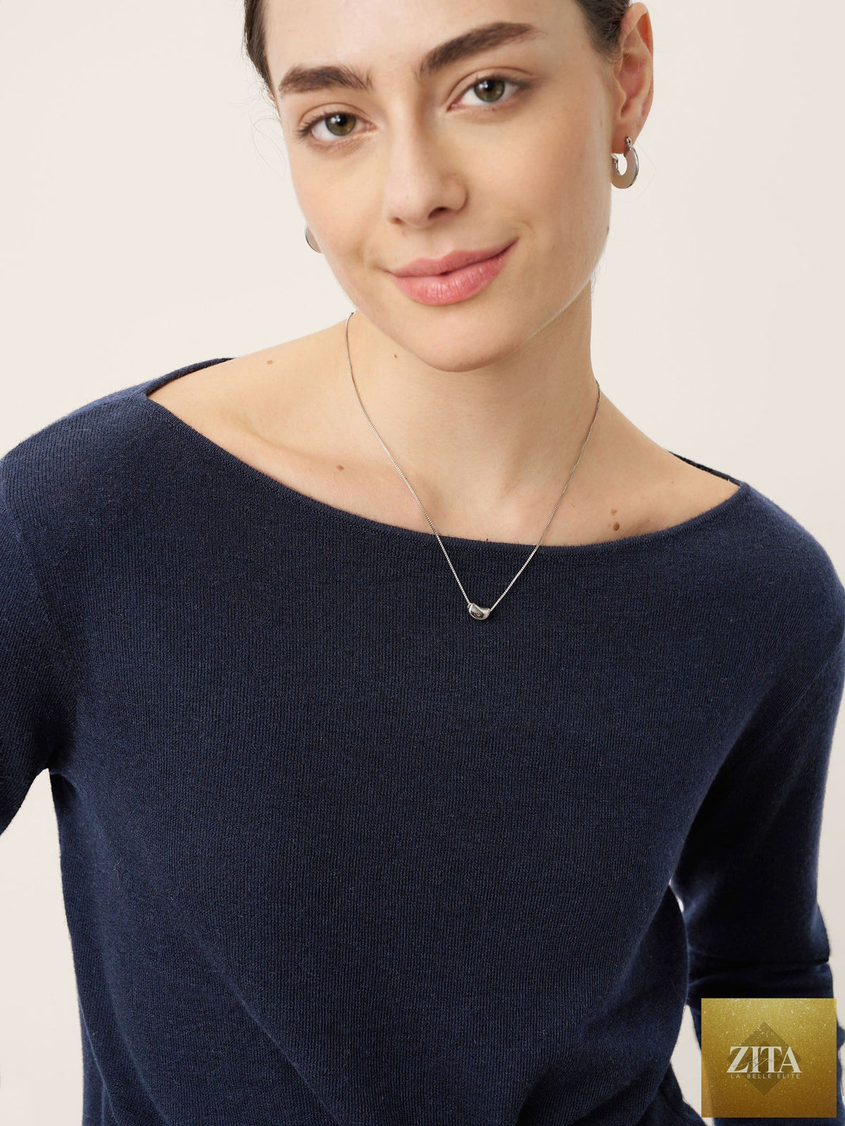 Merino Wool Belted Waist Boat Neck Top NATALIA