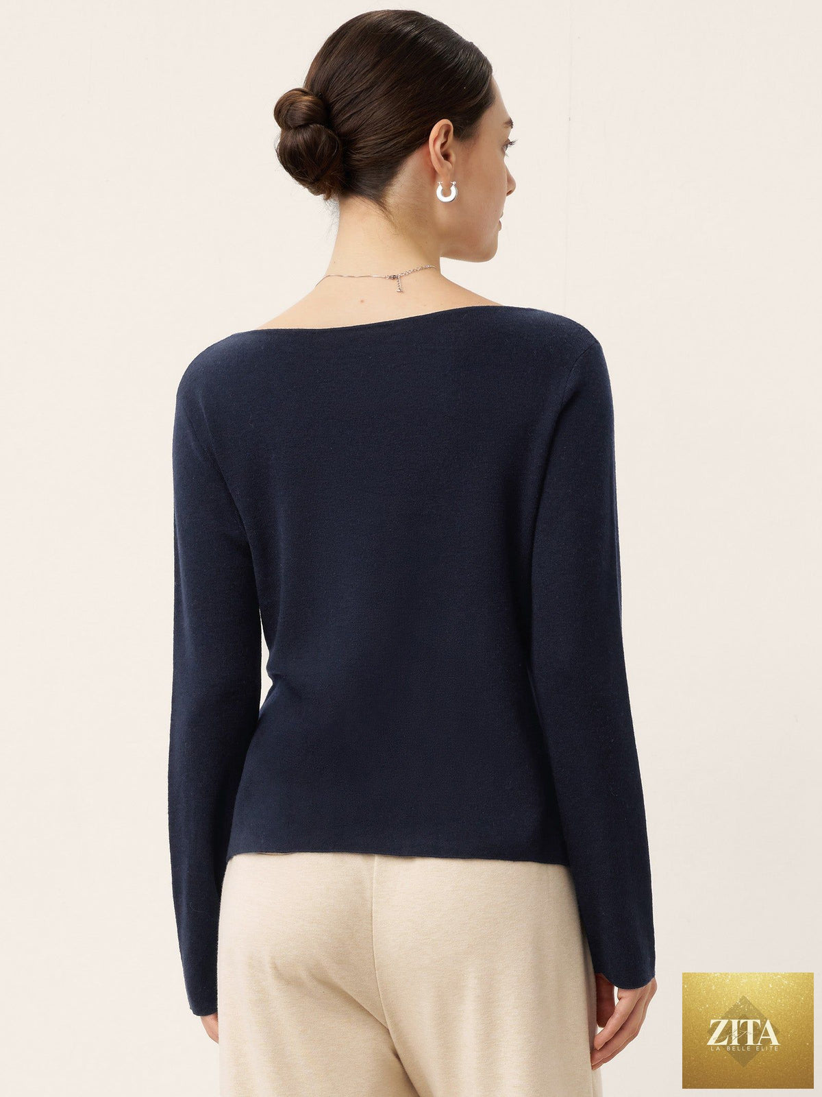 Merino Wool Belted Waist Boat Neck Top NATALIA