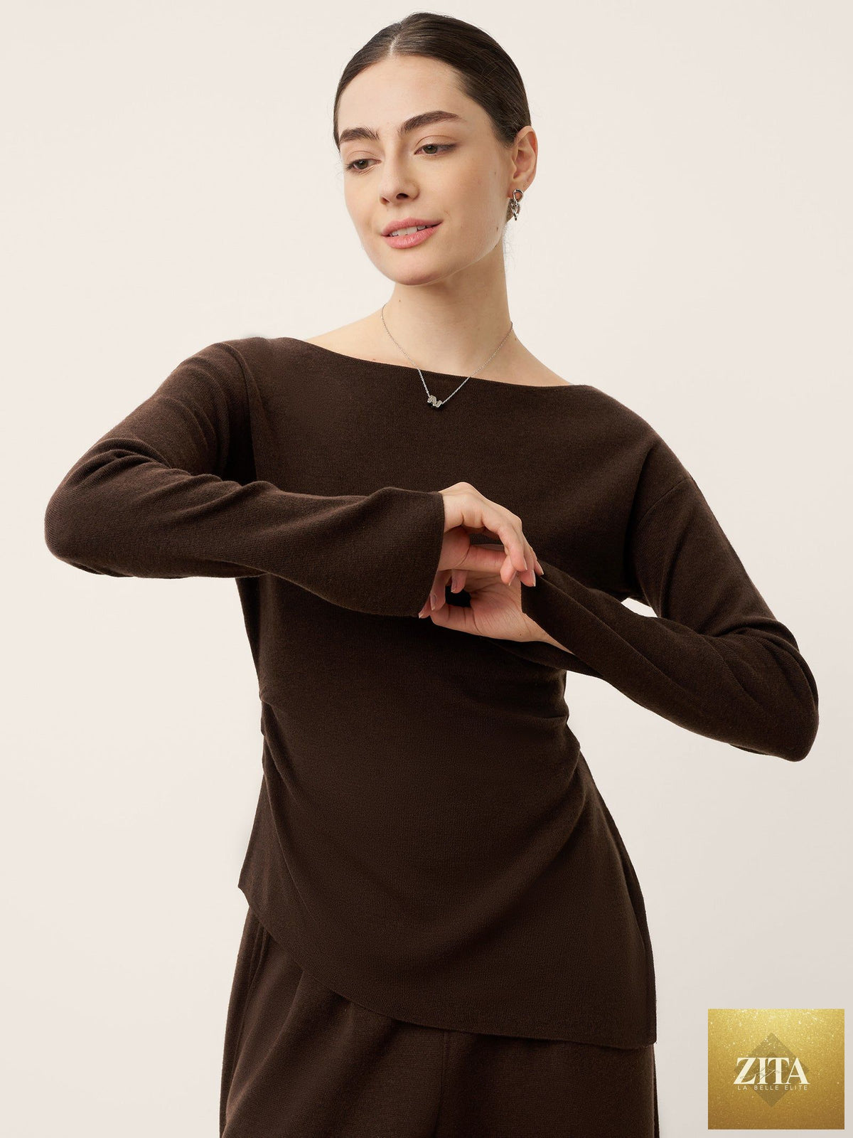 Merino Wool Boat Neck Asymmetric Hem Top LORELEI