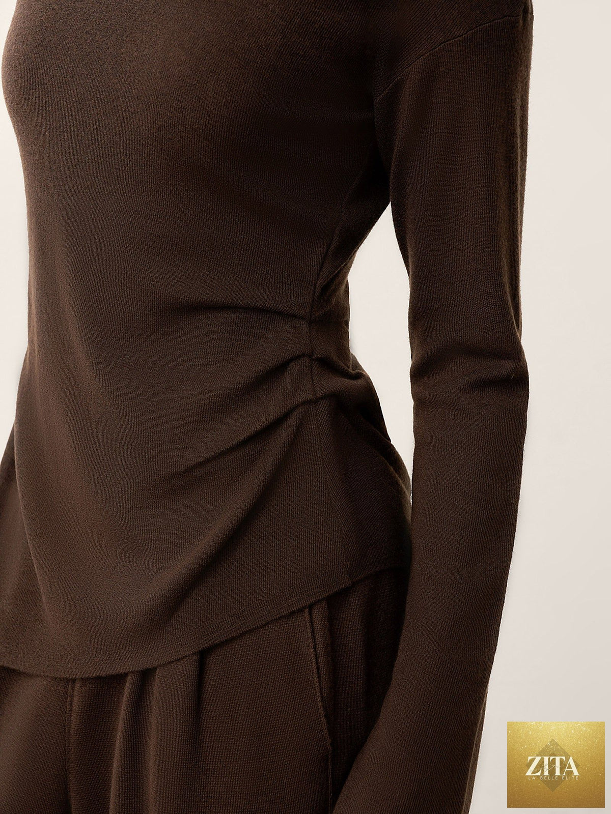 Merino Wool Boat Neck Asymmetric Hem Top LORELEI