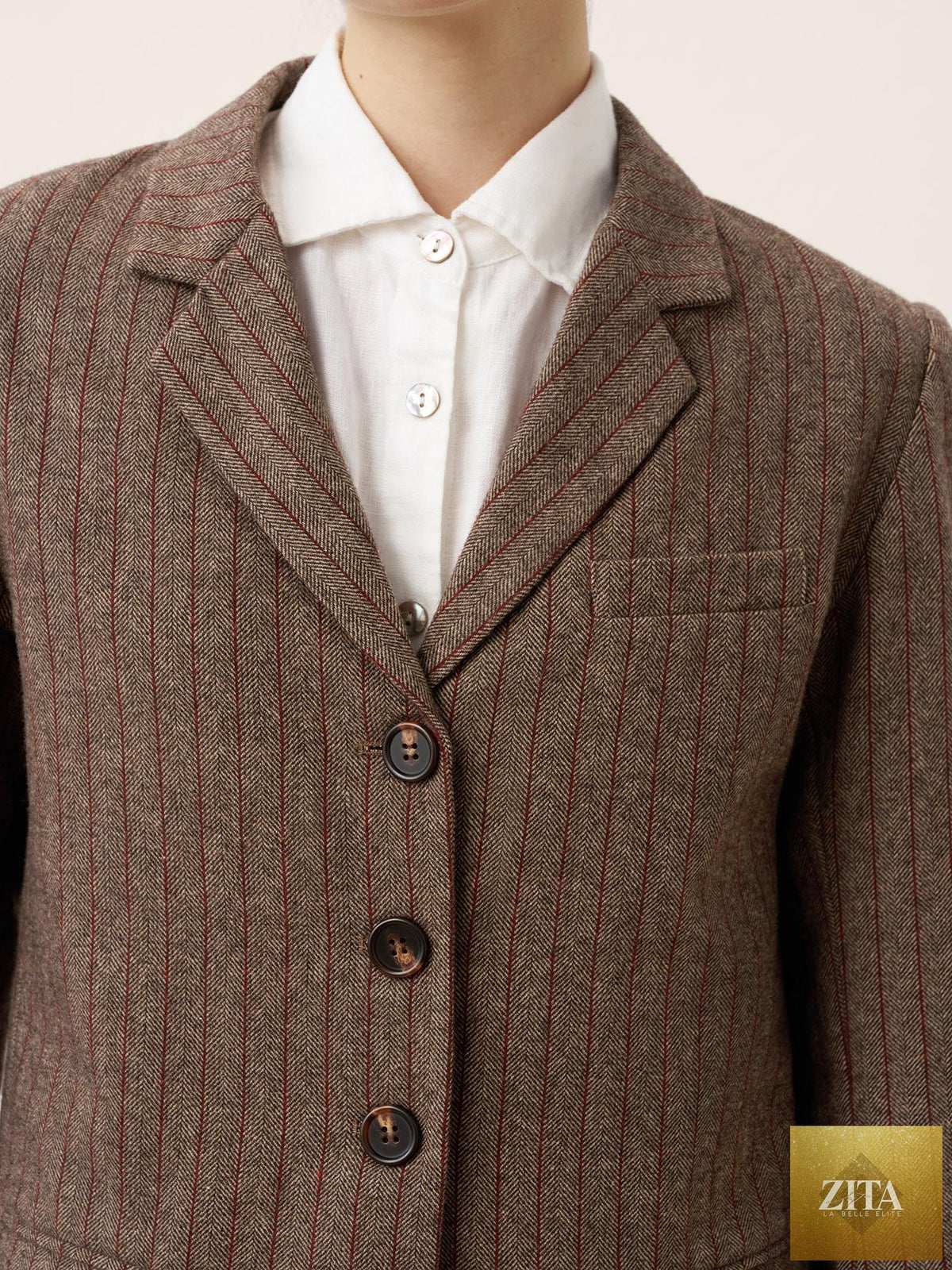 Wool Striped Notched Lapel Suit Blazer DAPHNE