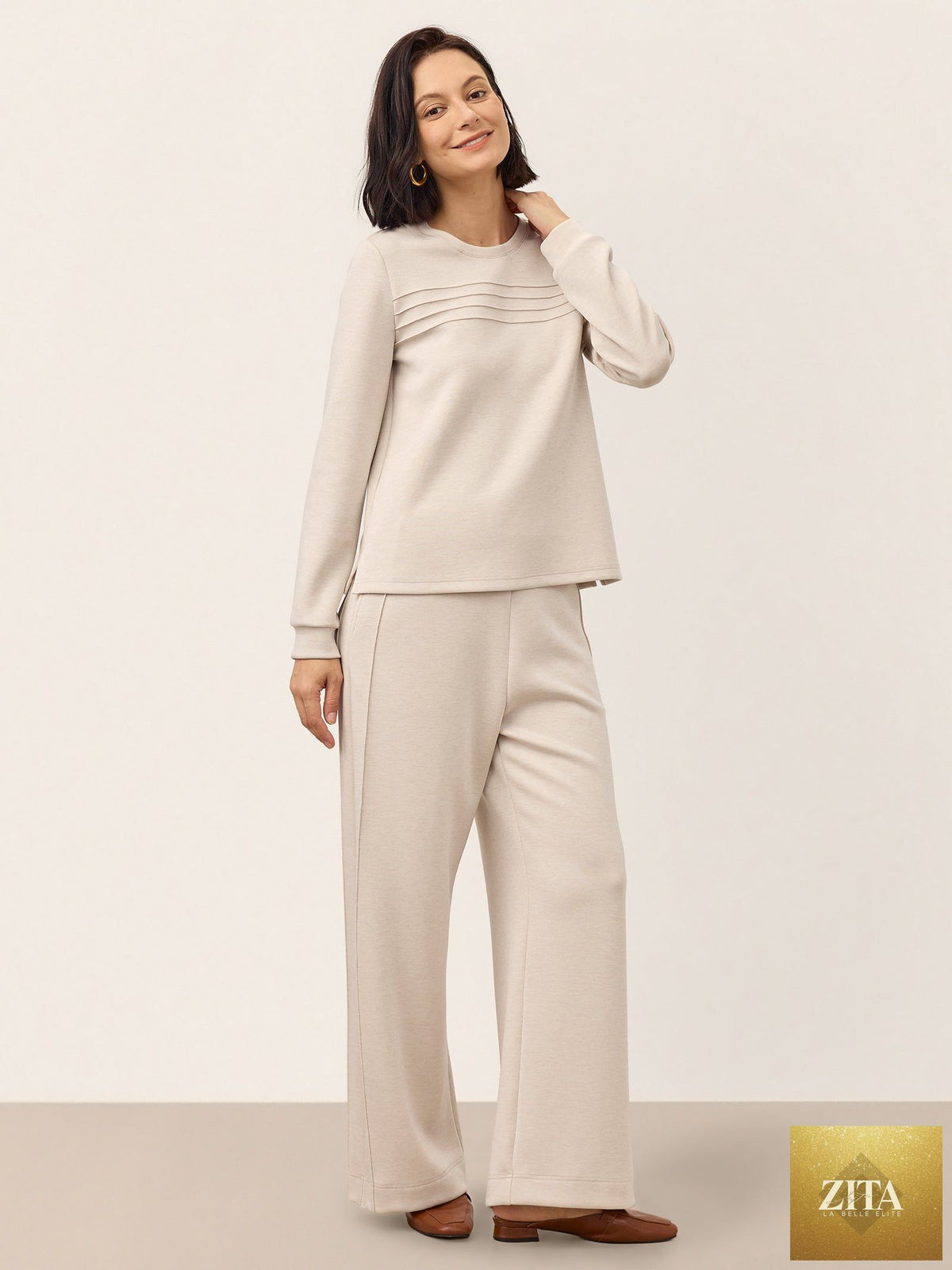 Lyocell Wool Accordion Pleat Long Sleeve Top ORABEL