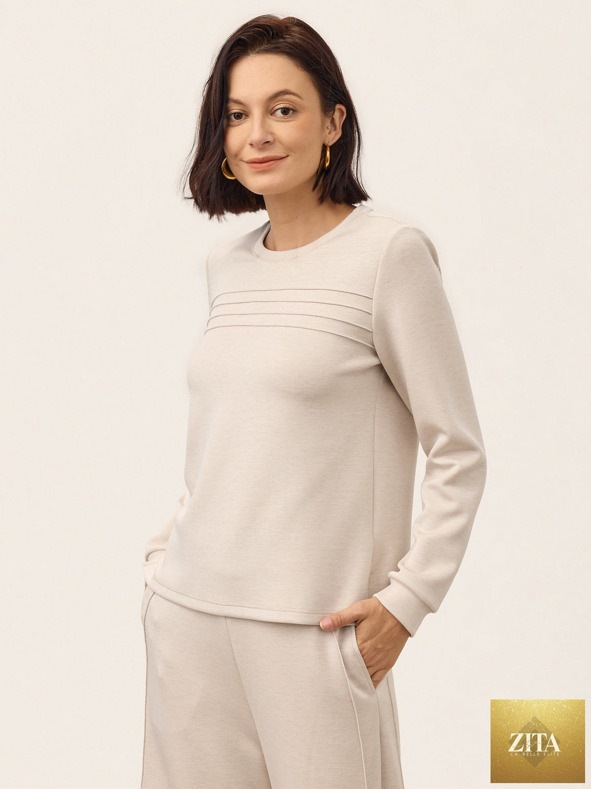 Lyocell Wool Accordion Pleat Long Sleeve Top ORABEL