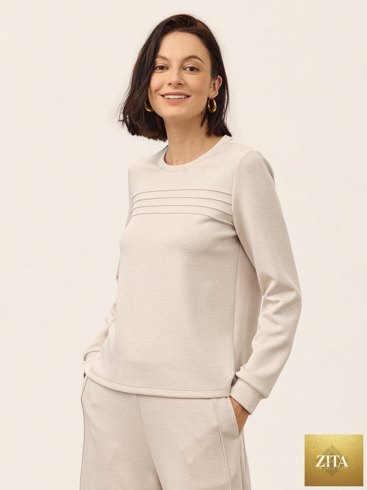 Lyocell Wool Accordion Pleat Long Sleeve Top ORABEL