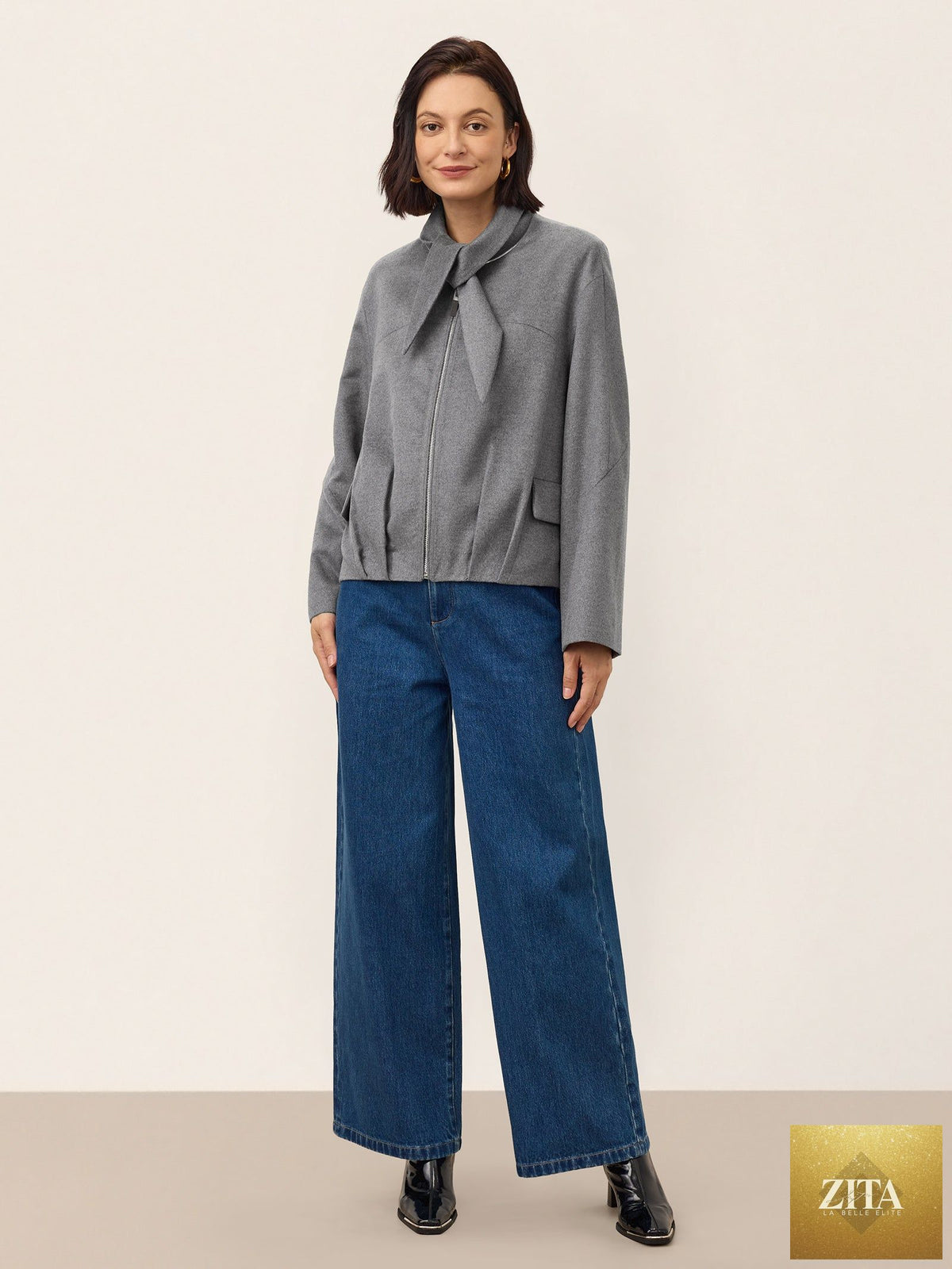 Wool Modular Scarf Collar Jacket MARIELA