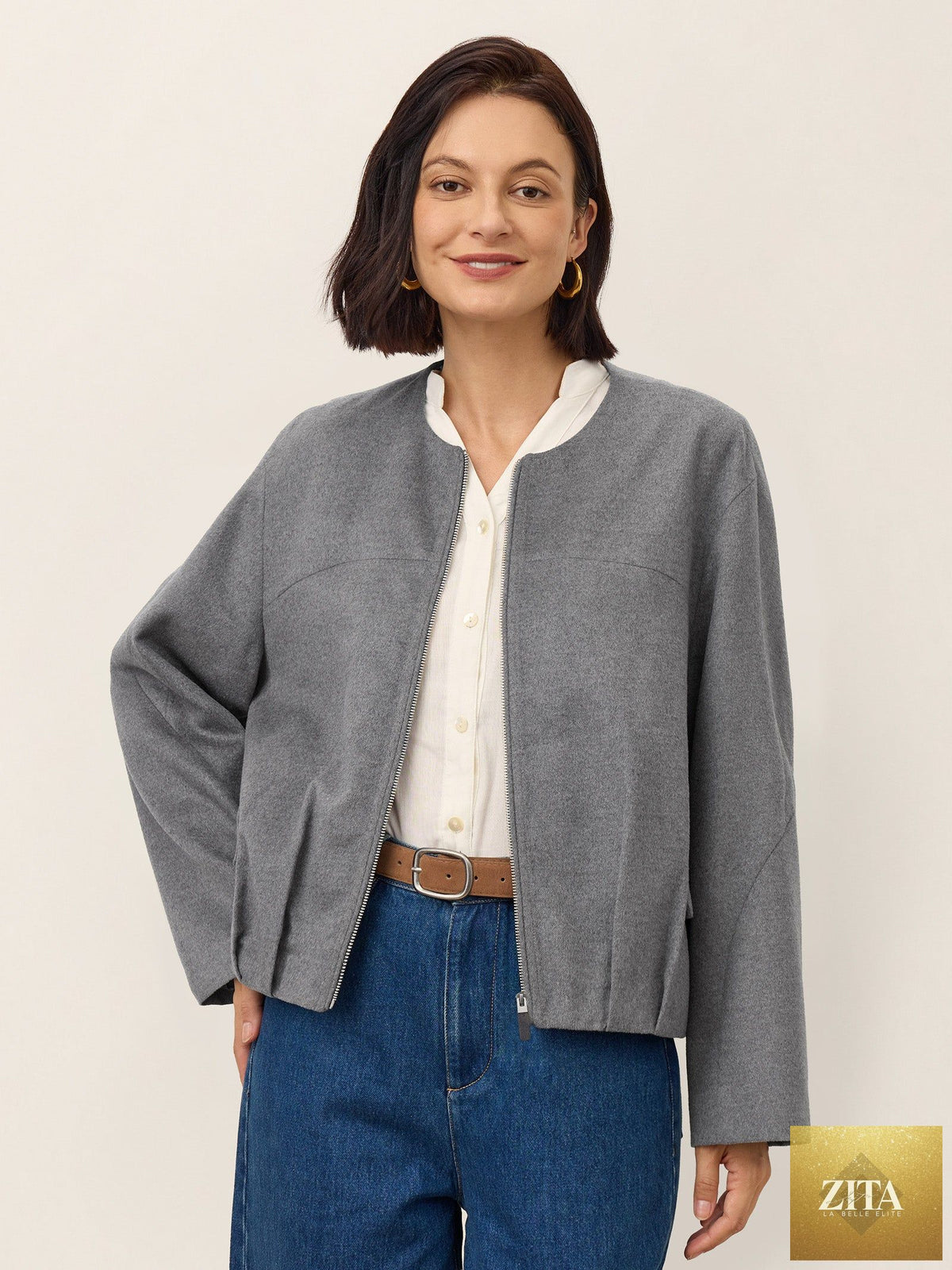 Wool Modular Scarf Collar Jacket MARIELA