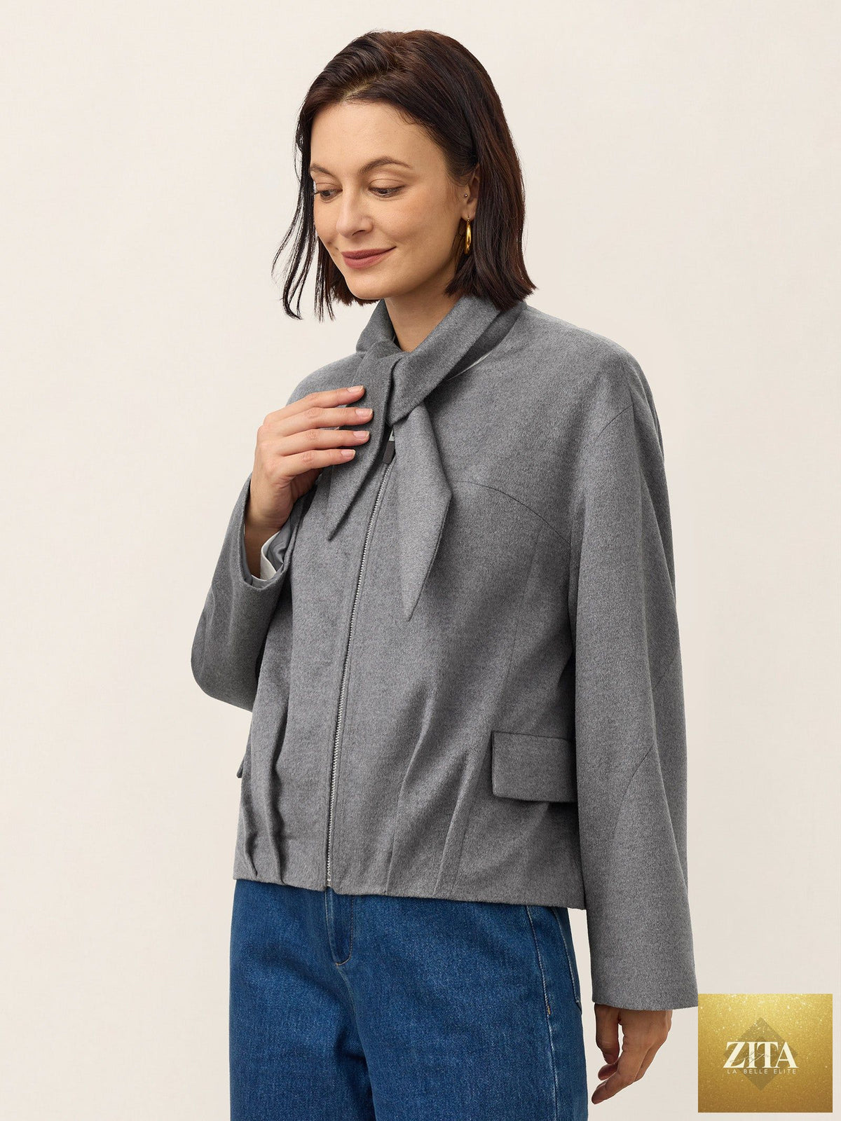 Wool Modular Scarf Collar Jacket MARIELA