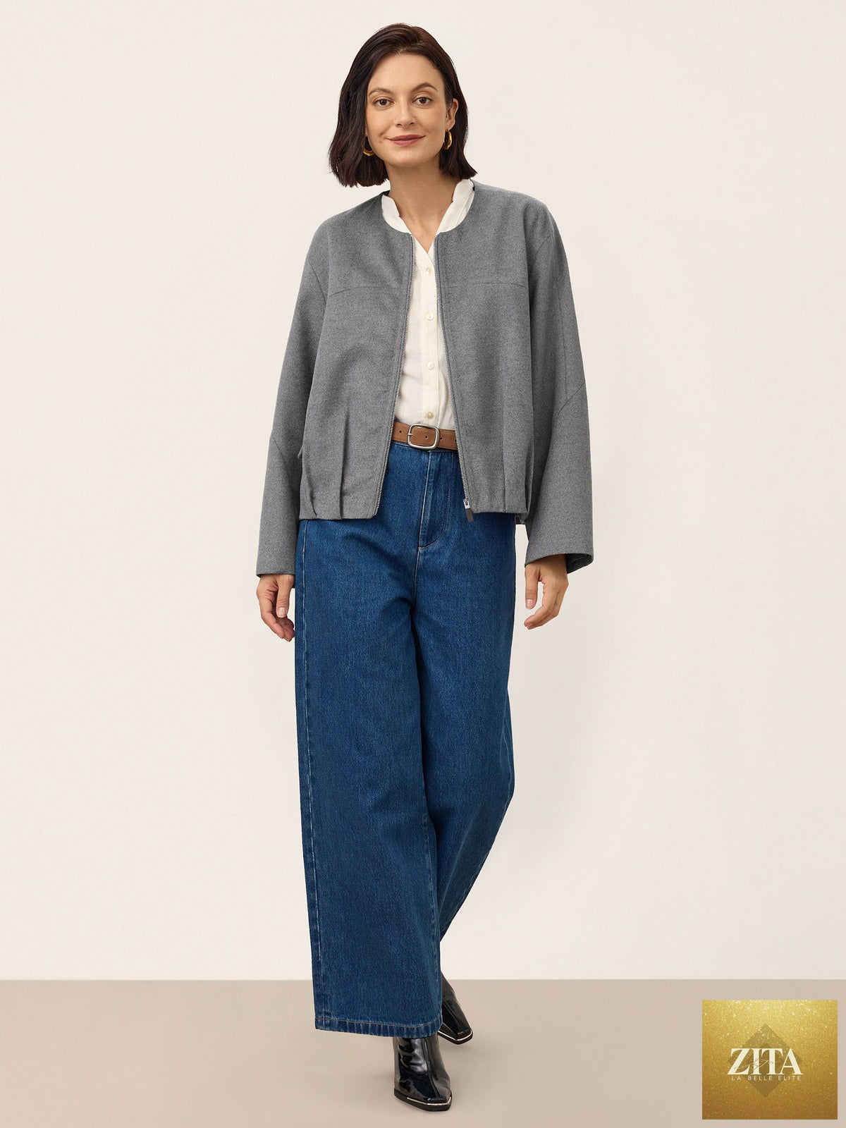 Wool Modular Scarf Collar Jacket MARIELA