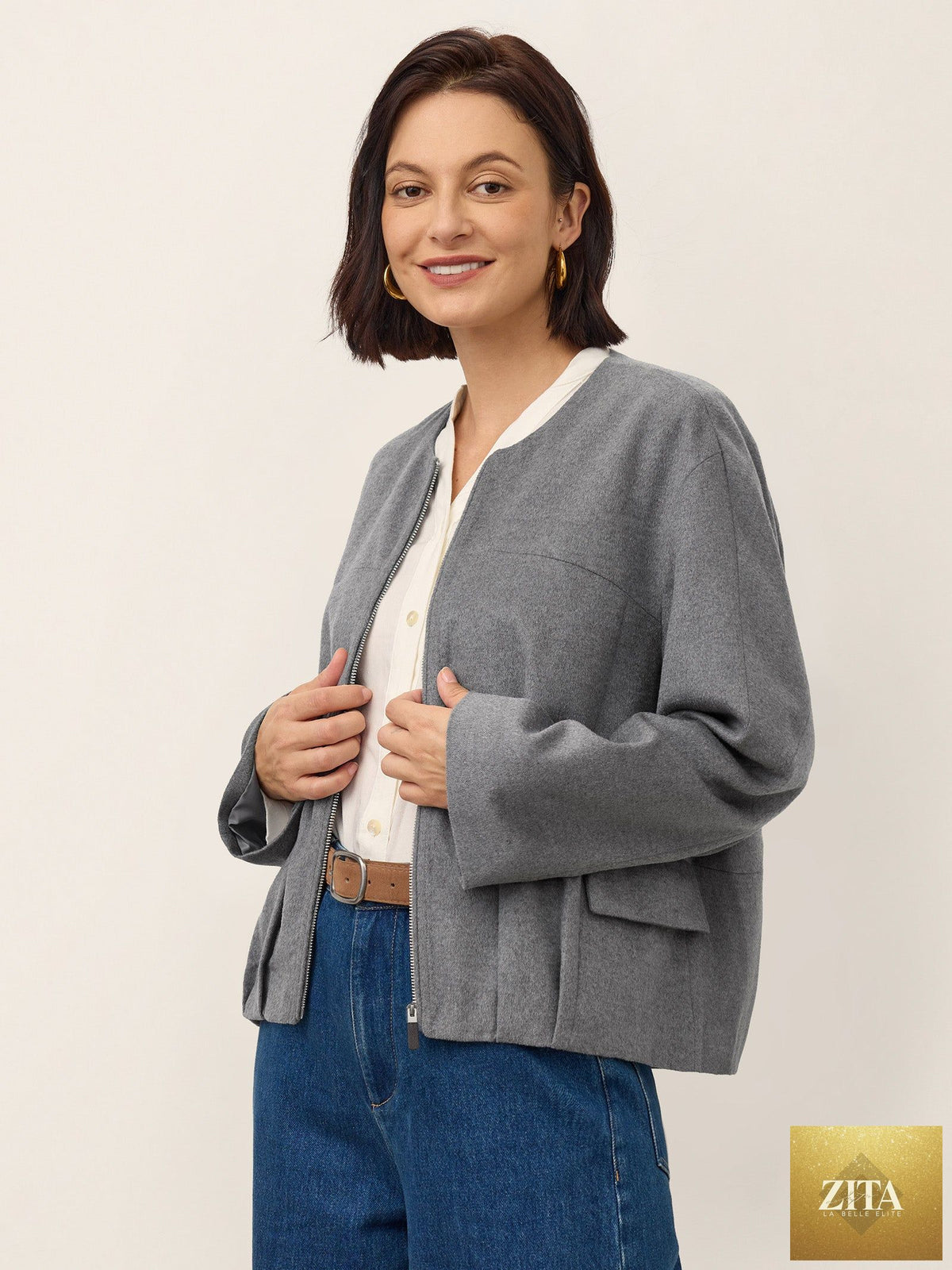 Wool Modular Scarf Collar Jacket MARIELA
