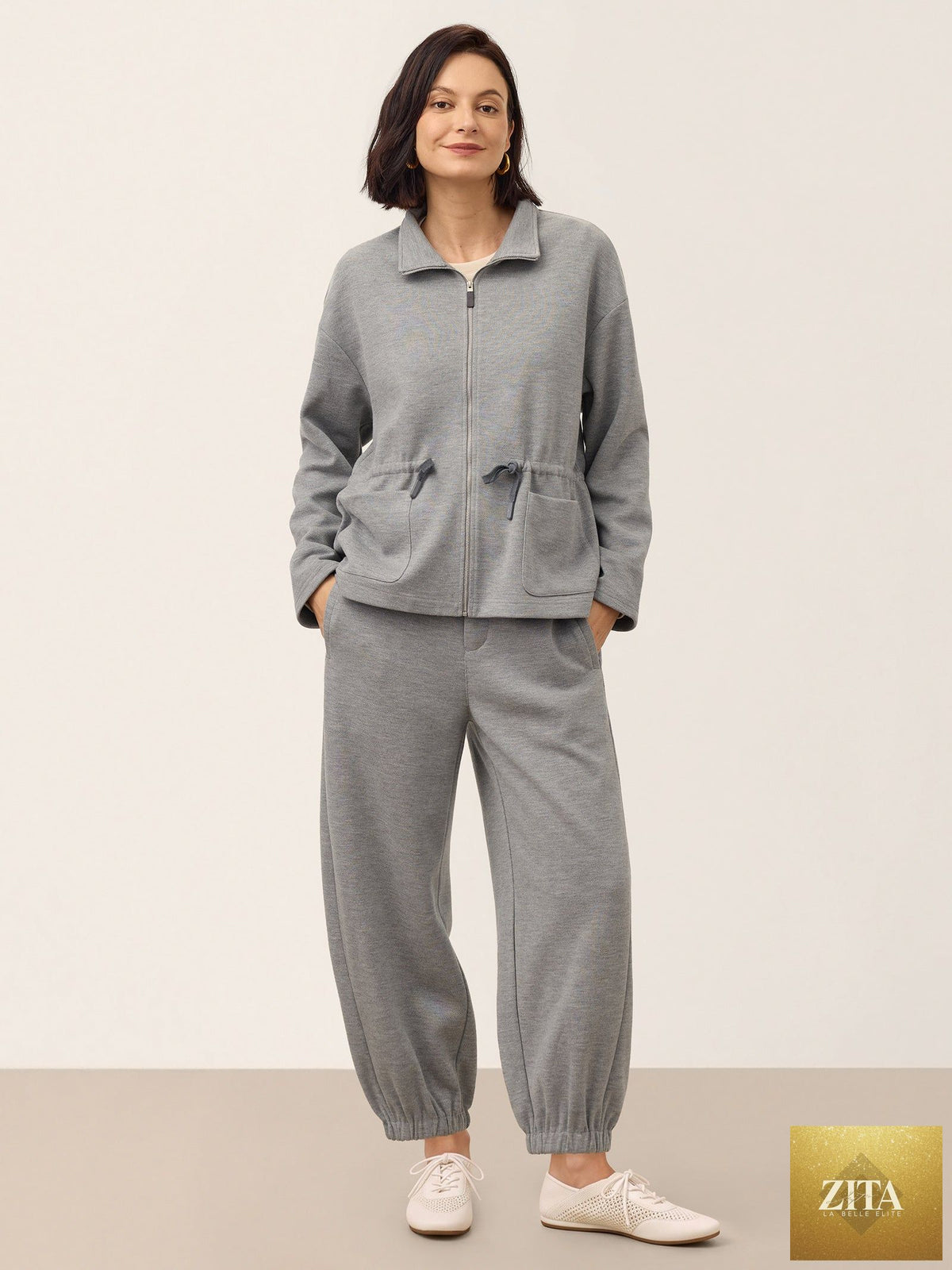 Wool Mid Waist Curved Leg Drawstring Hem Pants ZORELLE