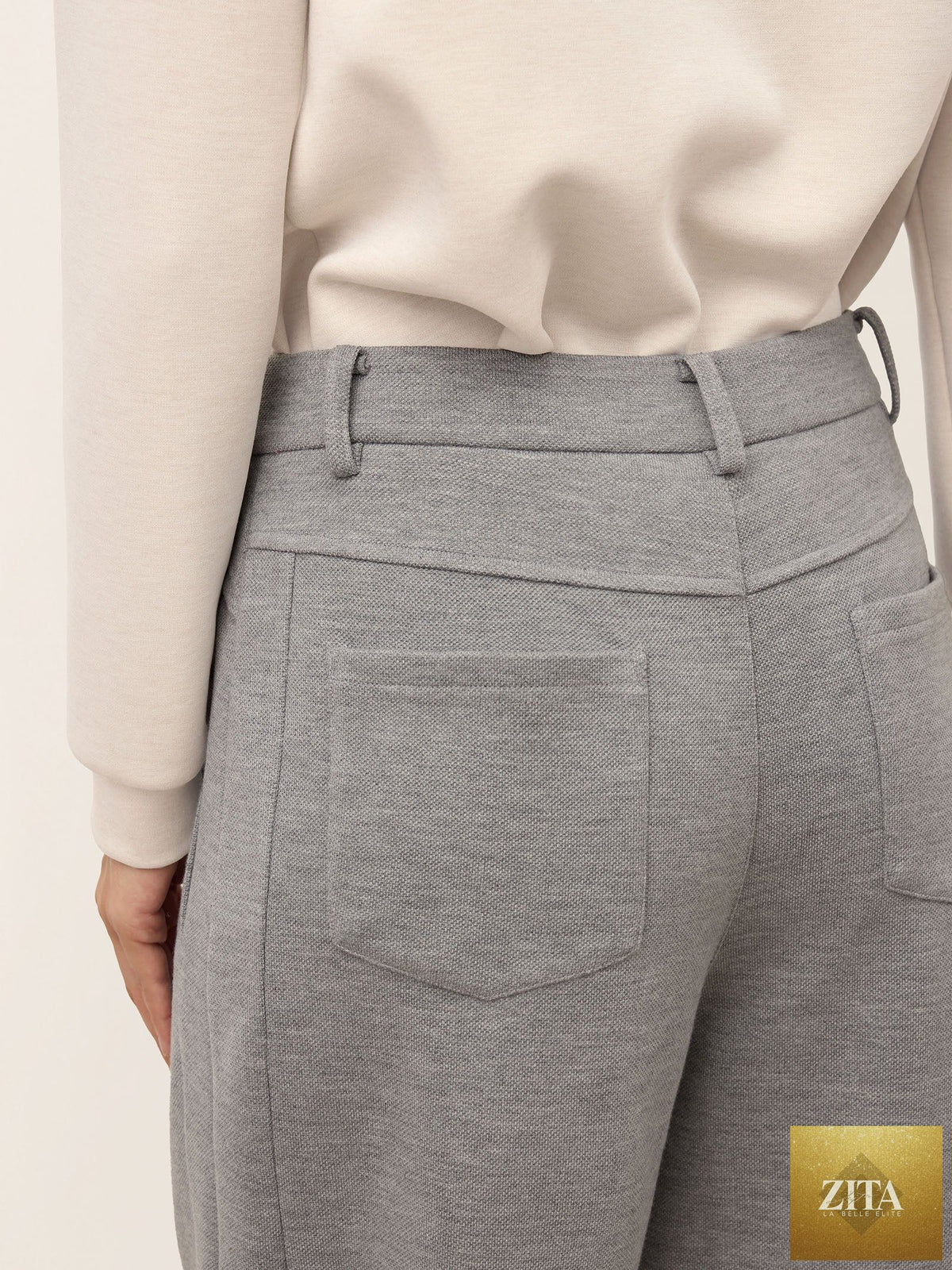 Wool Mid Waist Curved Leg Drawstring Hem Pants ZORELLE