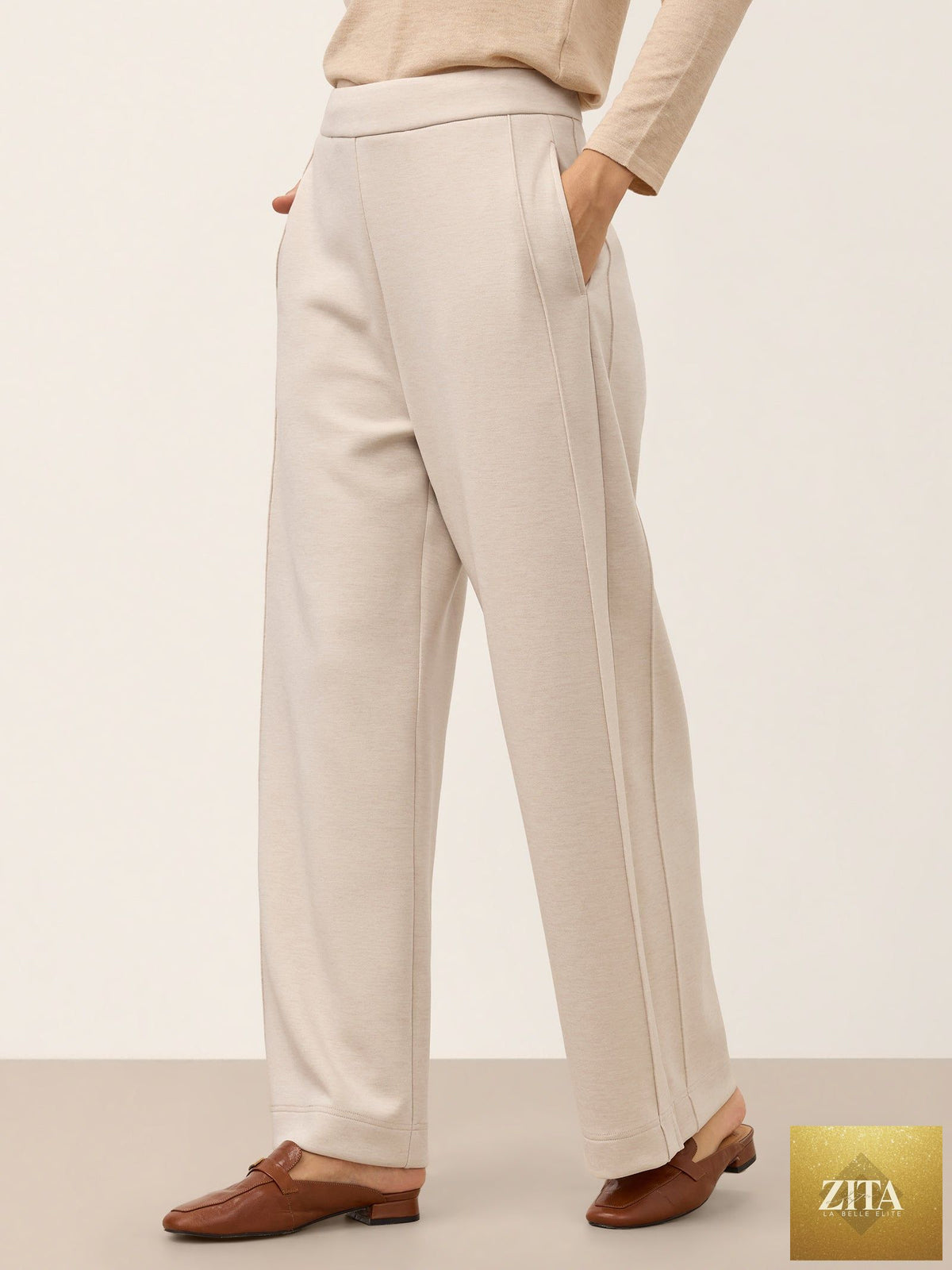 Lyocell Wool Mid Rise Sculpted Seam Straight Leg Pants RAVELLA