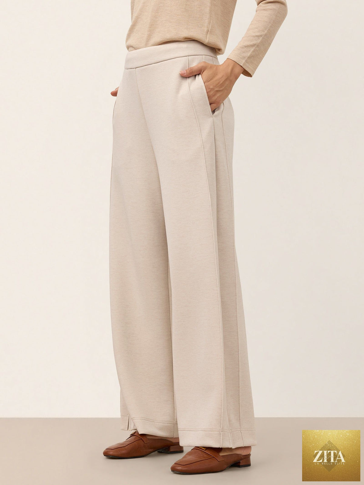 Lyocell Wool Mid Rise Sculpted Seam Straight Leg Pants RAVELLA