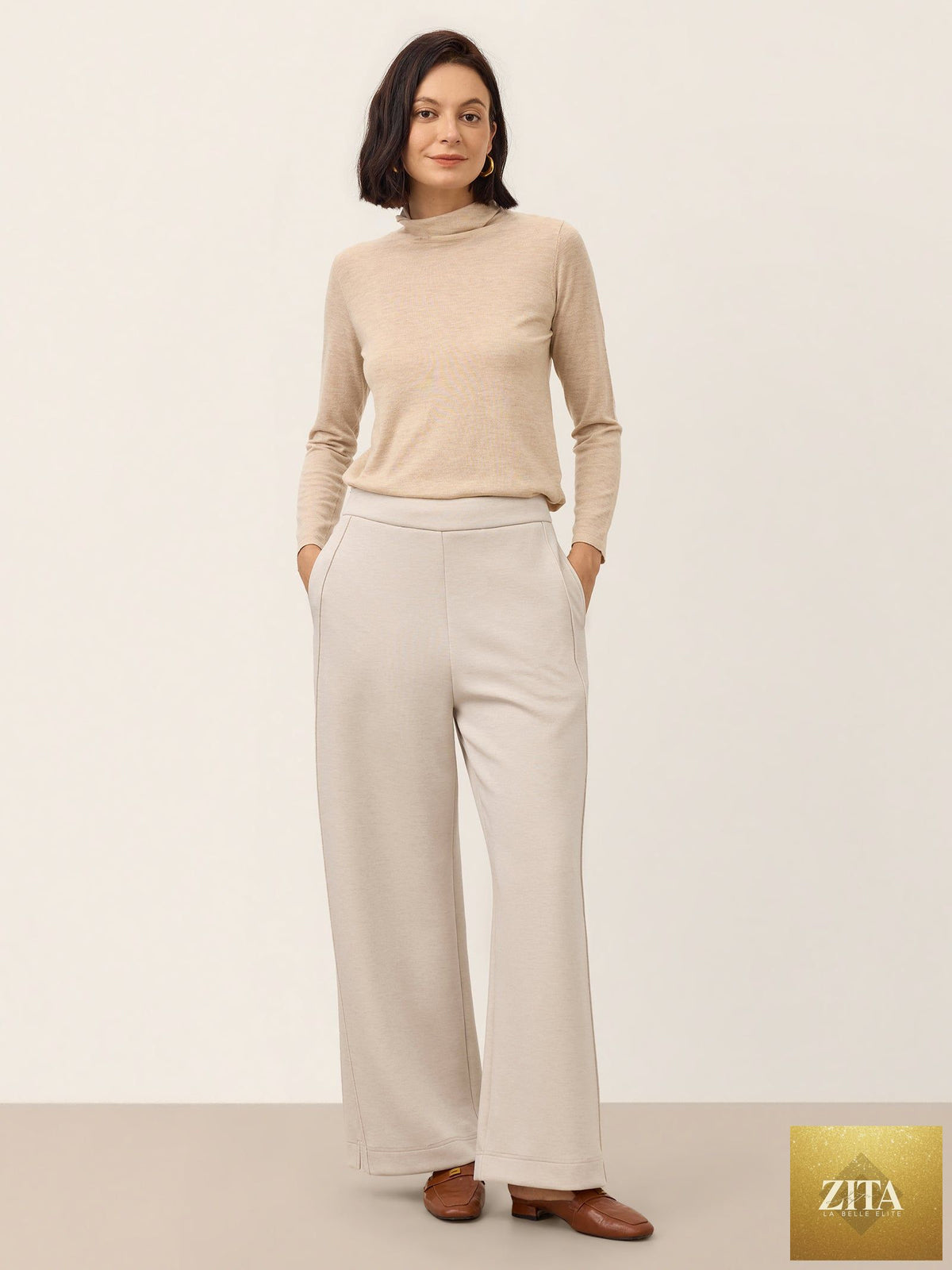 Lyocell Wool Mid Rise Sculpted Seam Straight Leg Pants RAVELLA